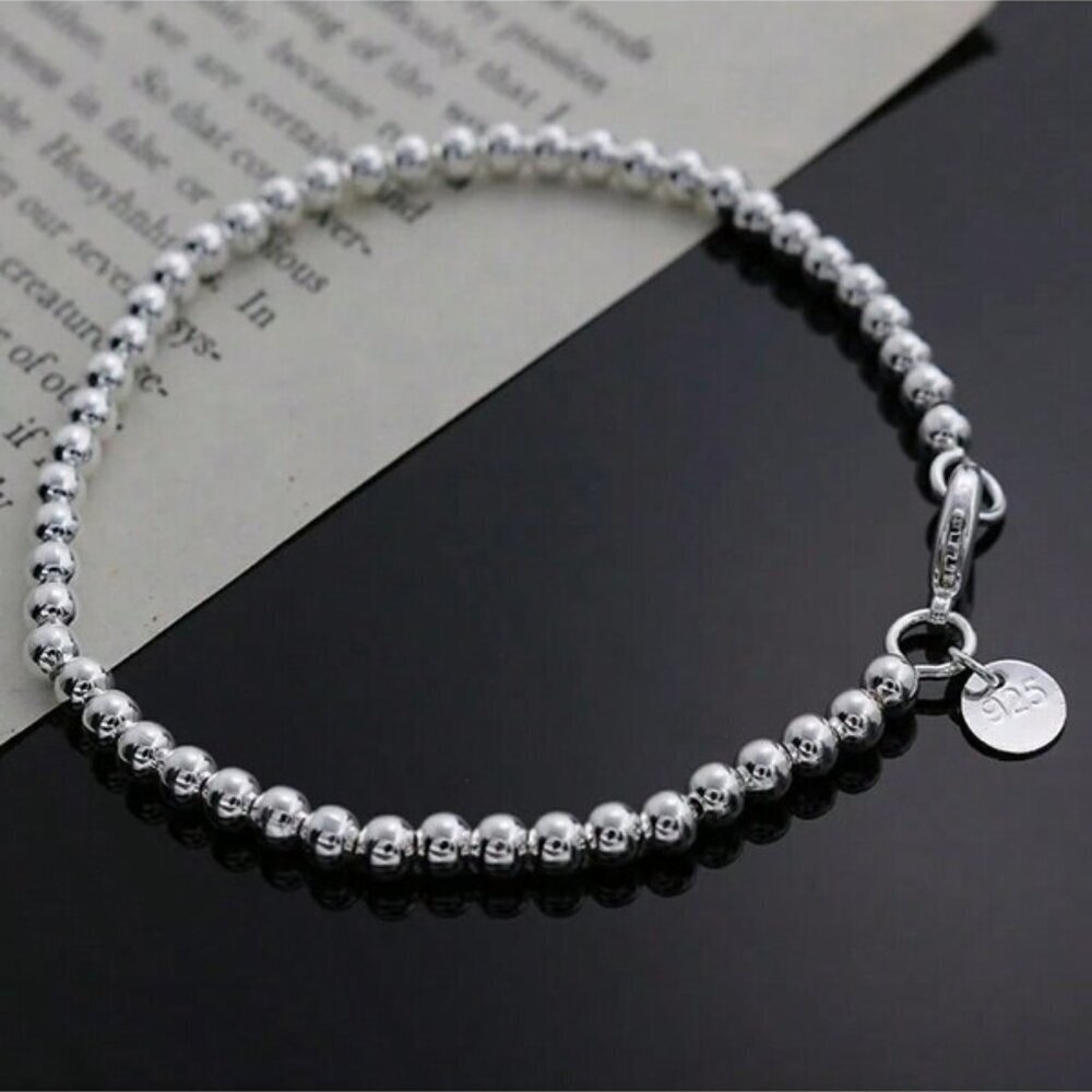 925 Sterling Silver Beaded Bracelet with Stamp